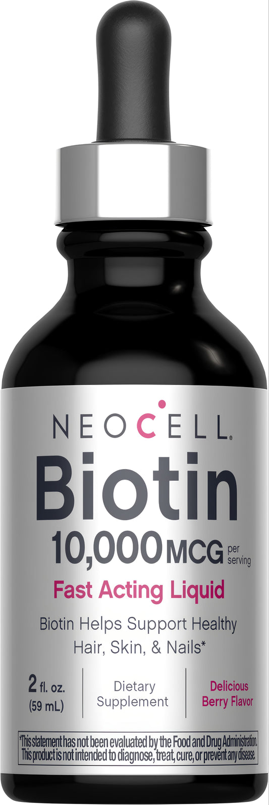 Biotin 10,000 MCG Fast Acting Liquid Berry Flavor, 2 fl oz (59 mL) Liquid