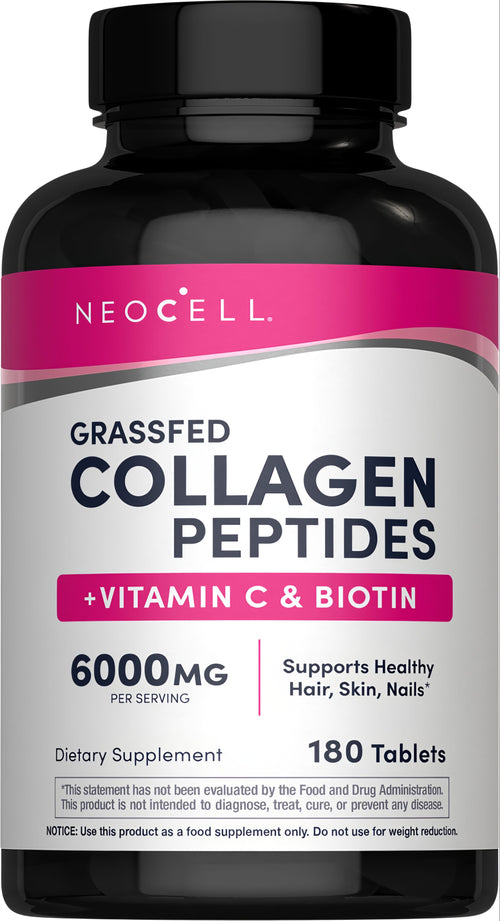 Grassfed Collagen Peptides  + C & Biotin, 6000 mg, 180 Caplets