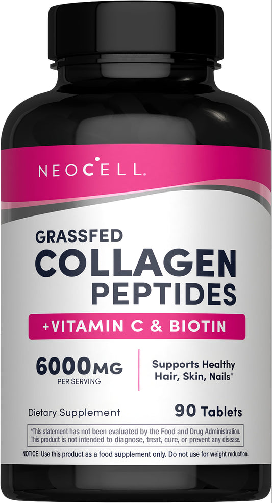 Grassfed Collagen Peptides + C & Biotin, 6000 mg, 90 Tablets
